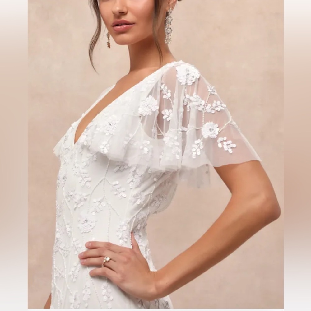 NWT Lulus Safiya White Sequin Flutter Sleeve Maxi Dress - Picture 3 of 5